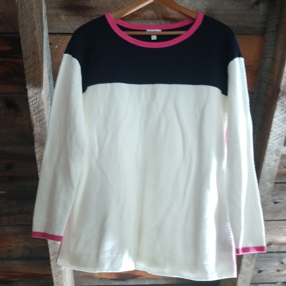 Talbots Petite Long Sleeve Top LP White/Blue/Pink